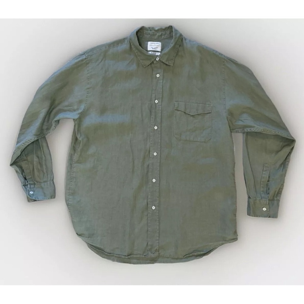 ALEX KNOST RVCA MENS LINEN SHIRT EXTRA LARGE XL GREEN BUTTON UP FRONT POCKET